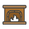 Icon of a brown fireplace with a lit fire inside. The hearth has a simple, rectangular design, reminiscent of the cozy fireplaces found in Cumberland, MD.